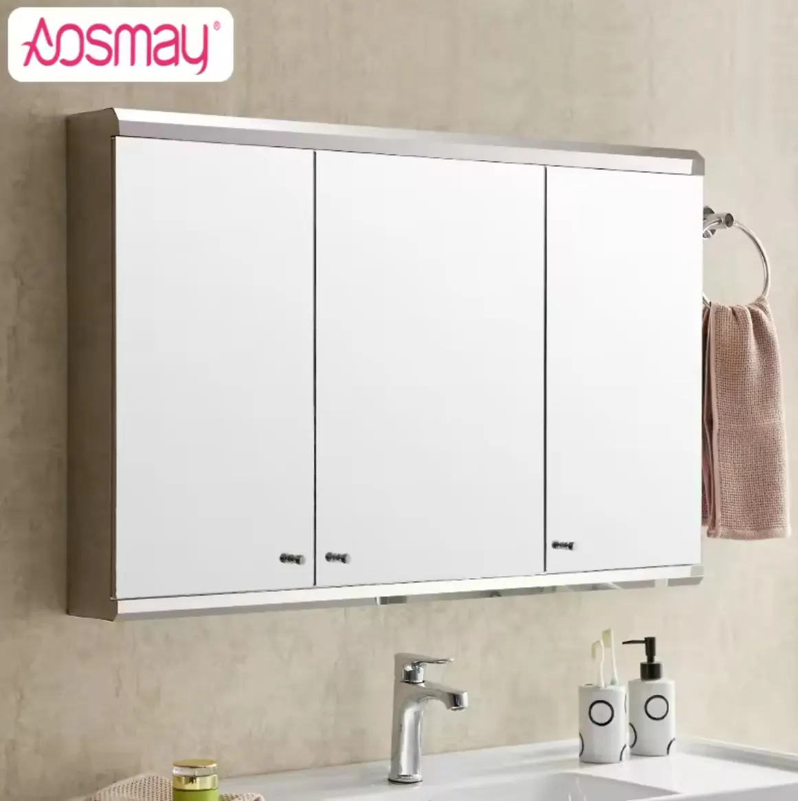 High Quality Bathroom Medicine Cabinet Storage Mirror Cabinet Stainless Steel 3 Doors Mirror Cabinet