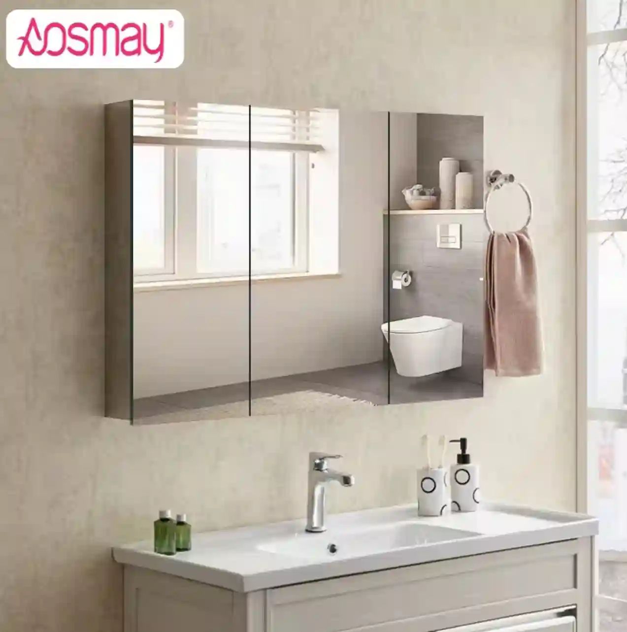 High Quality Three Door with Large Storage Space Stainless Steel Medicine Mirror Cabinet