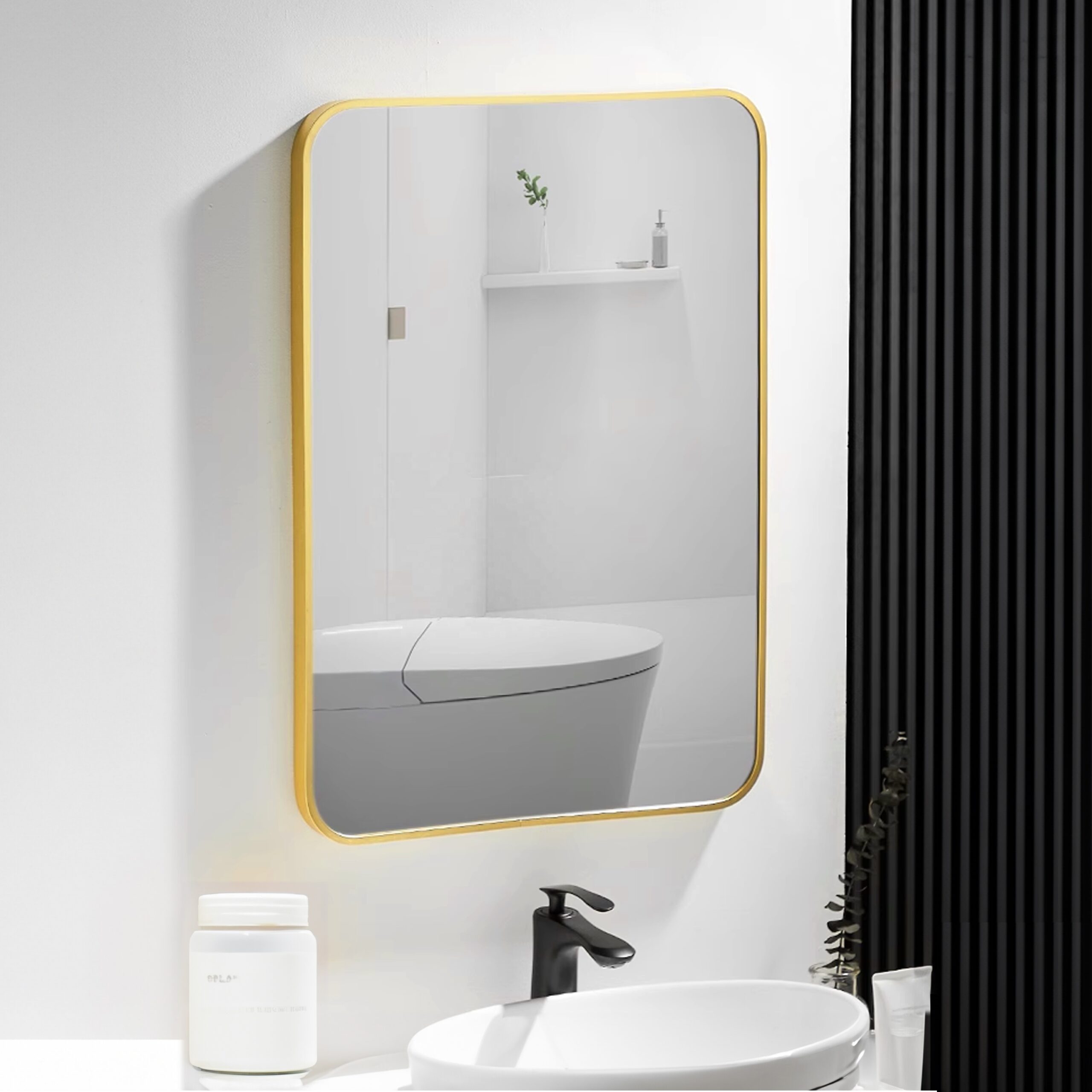 24*30 inch Mirror Hangs Horizontally or Vertically Golden Metal Framed Bathroom Mirror