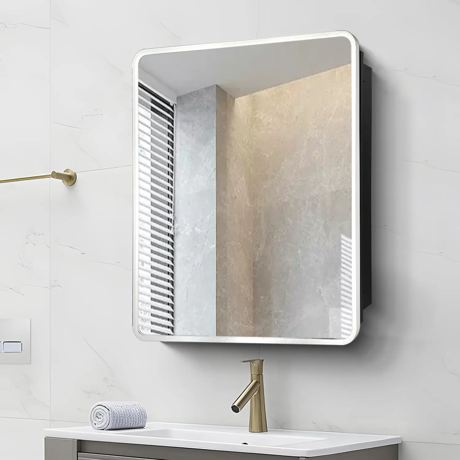 20×28 inch Silver Metal Framed Wall mount or Recessed Bathroom Medicine Cabinet with Mirror