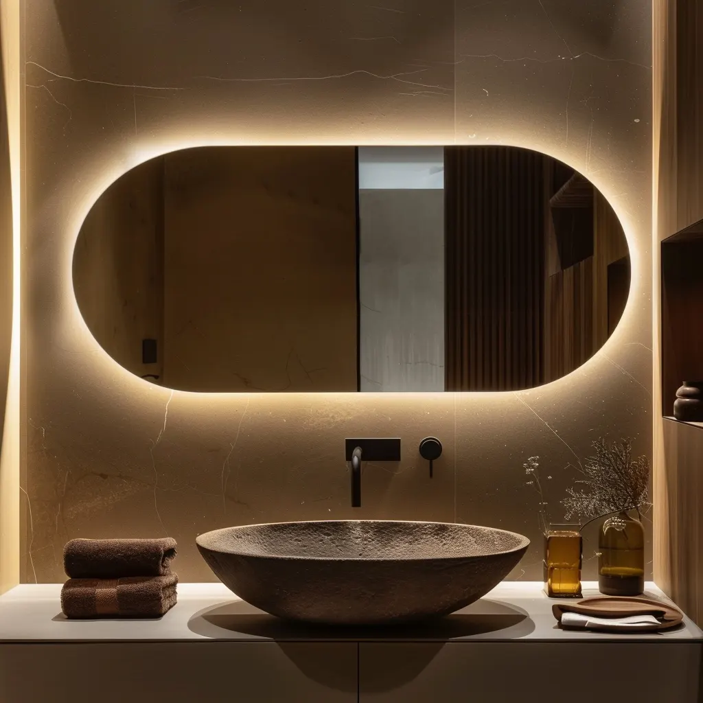 A modern bathroom mirror with LED lights showcasing the importance of changing bathroom mirror lights.